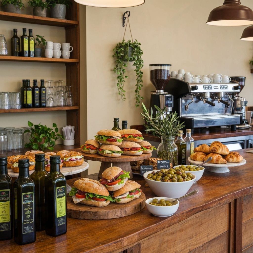 The Green Olive deli counter with fresh sandwiches, artisan produce and coffee